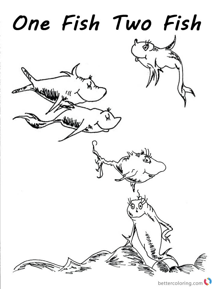 Dr Seuss One Fish Two Fish Coloring Pages Fishes Clip Art Free