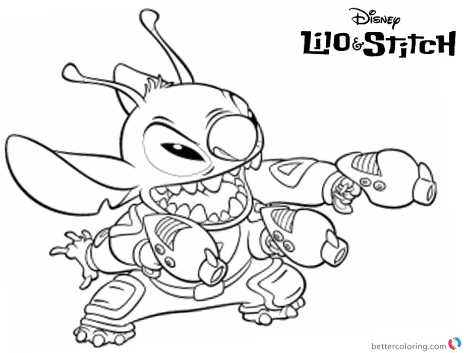 Lilo and Stitch Coloring Pages Experiments Stitch is Fighting - Free