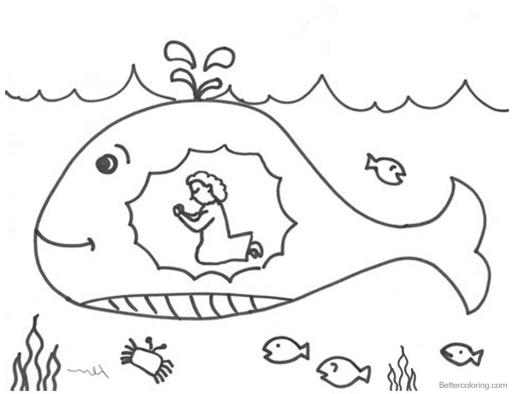 Jonah And The Whale Coloring Pages Praying Free Printable Coloring Pages