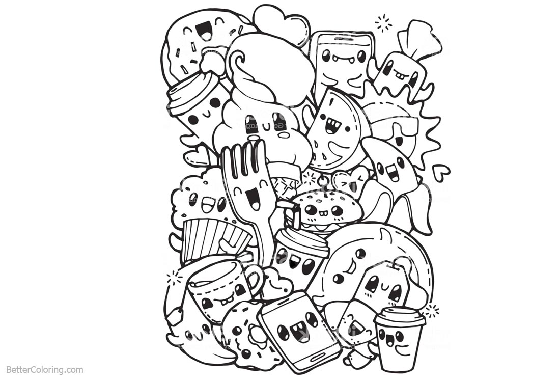 Coloring Pages To Print Food Cute Kawaii Food Coloring Pages At