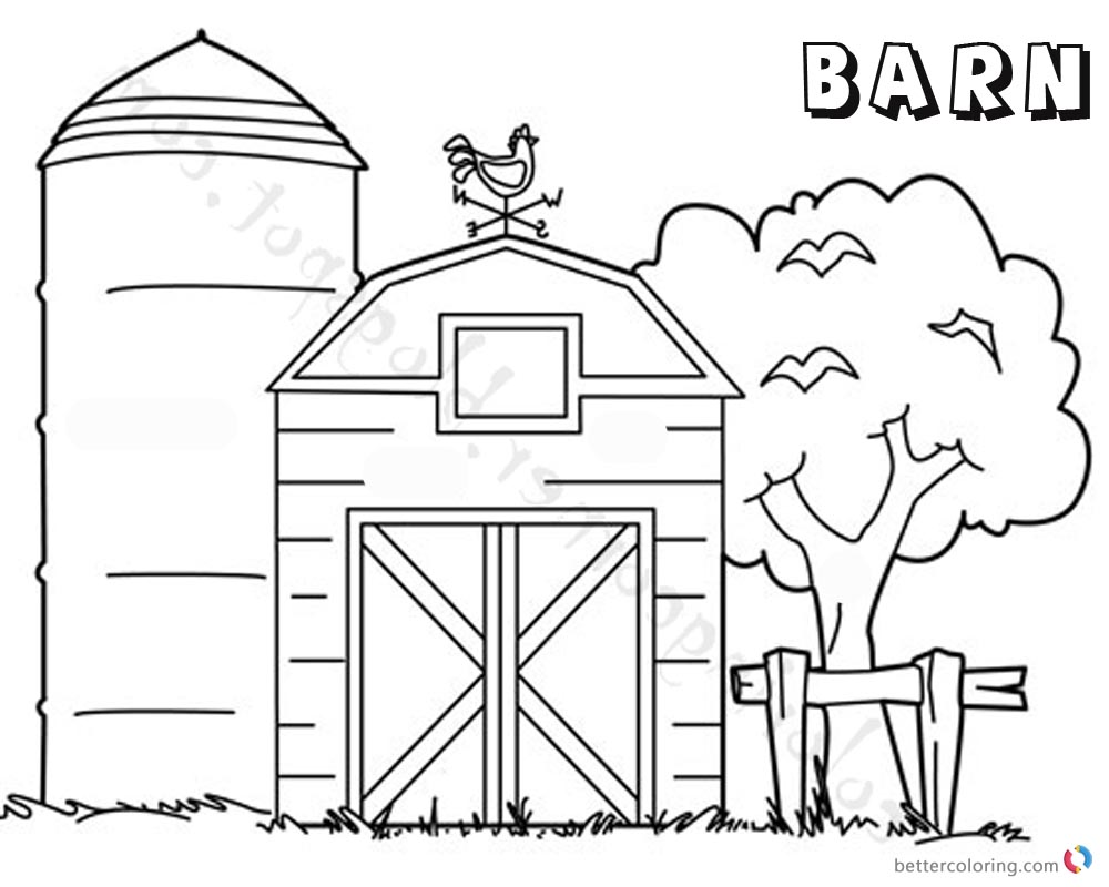 Barn Coloring Pages Tree By The Barn Free Printable Coloring Pages