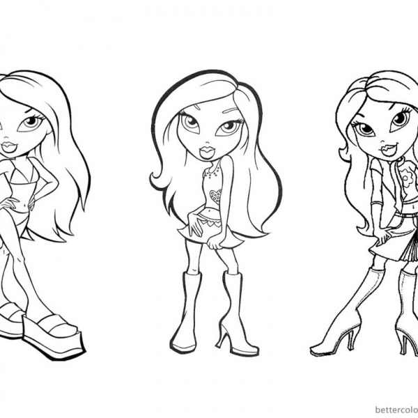 Bratz Coloring Pages Five Babyz Girls Black and White - Free Printable ...