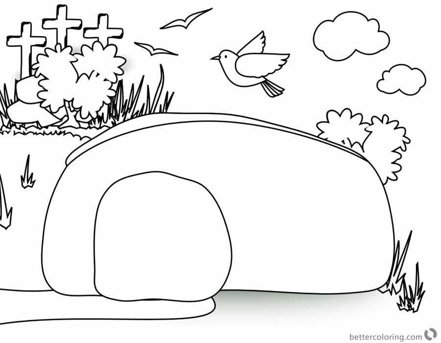 Empty Tomb Cloring Pages Birds Fly over the Tomb - Free Printable ...