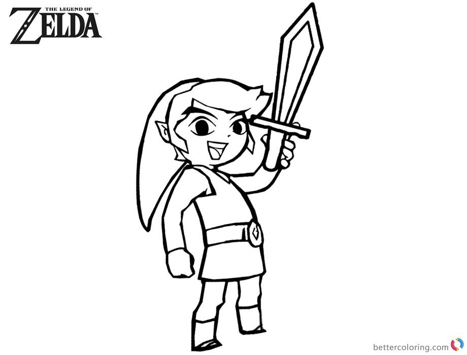 Legend of Zelda Coloring Pages Link Rise his Sword - Free Printable