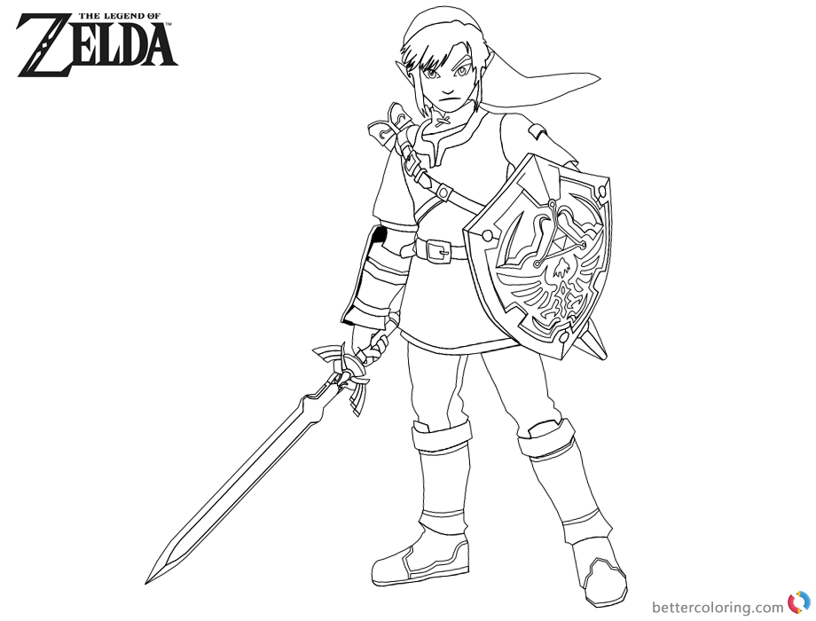 Download Legend of Zelda Coloring Pages Link with Sword and Shield ...