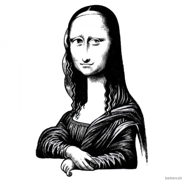 Mona Lisa Coloring Pages Clipart Black and White - Free Printable