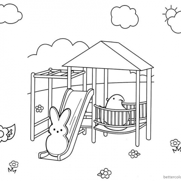 Peeps Coloring Pages Bunny is Playing Swing - Free Printable Coloring Pages