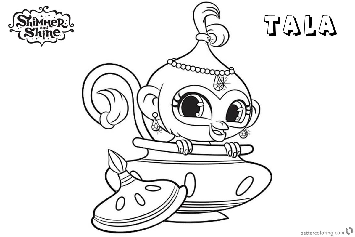 Shimmer and Shine Coloring Pages Pet Monkey Tala - Free Printable
