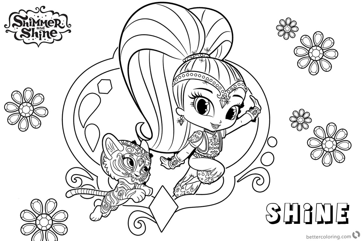 Shimmer and Shine Coloring Pages Shine and Pet Tiger - Free Printable