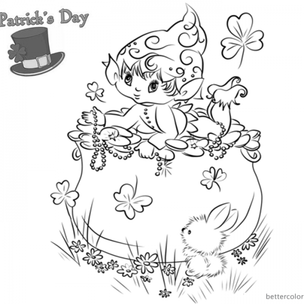 St Patrick Day Shamrock coloring pages Cute kitten - Free Printable