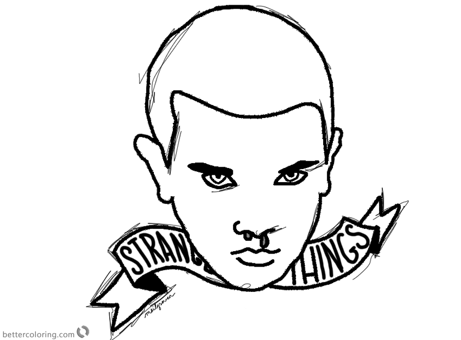 Stranger Things Coloring Pages Eleven Head Lineart - Free Printable
