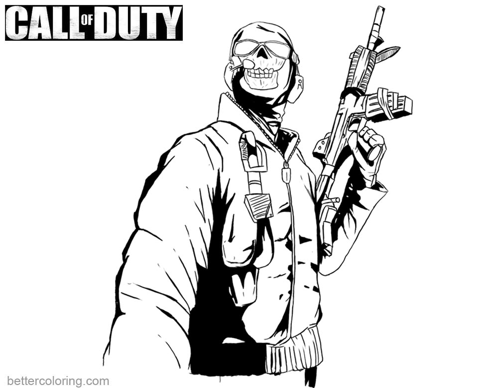 Call Of Duty Coloring Pages Ghost With Gun Free Printable Coloring ...