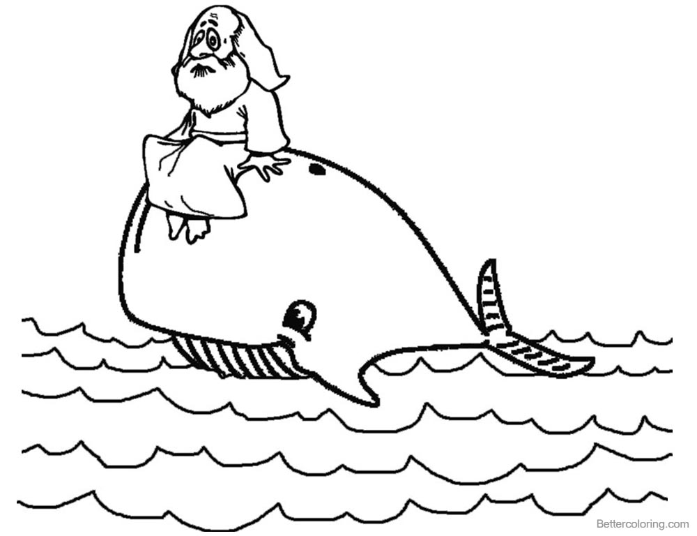 Jonah And The Whale Coloring Pages Jonah Sit on the Whale’s Head - Free ...