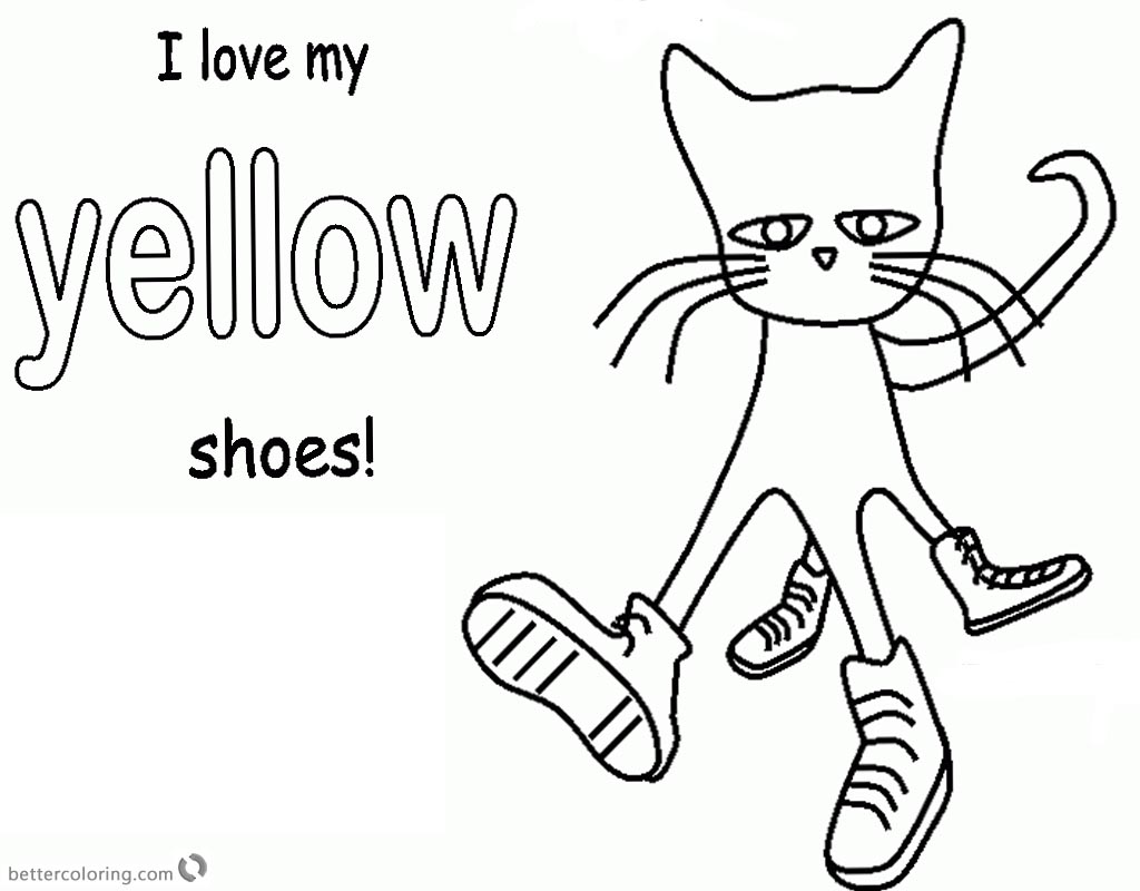 Pete the Cat Coloring Pages Color Yellow Shoes Free Printable