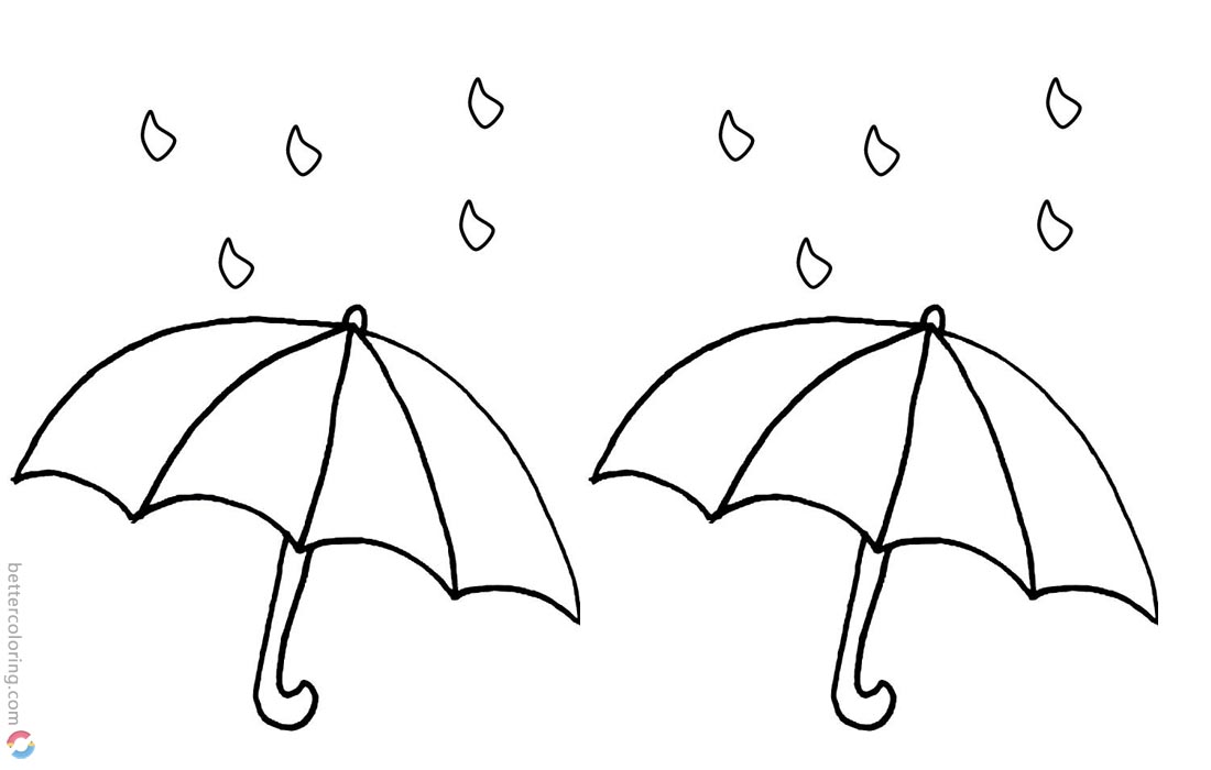Simple Raindrop Coloring Pages and Umbrella - Free Printable Coloring Pages
