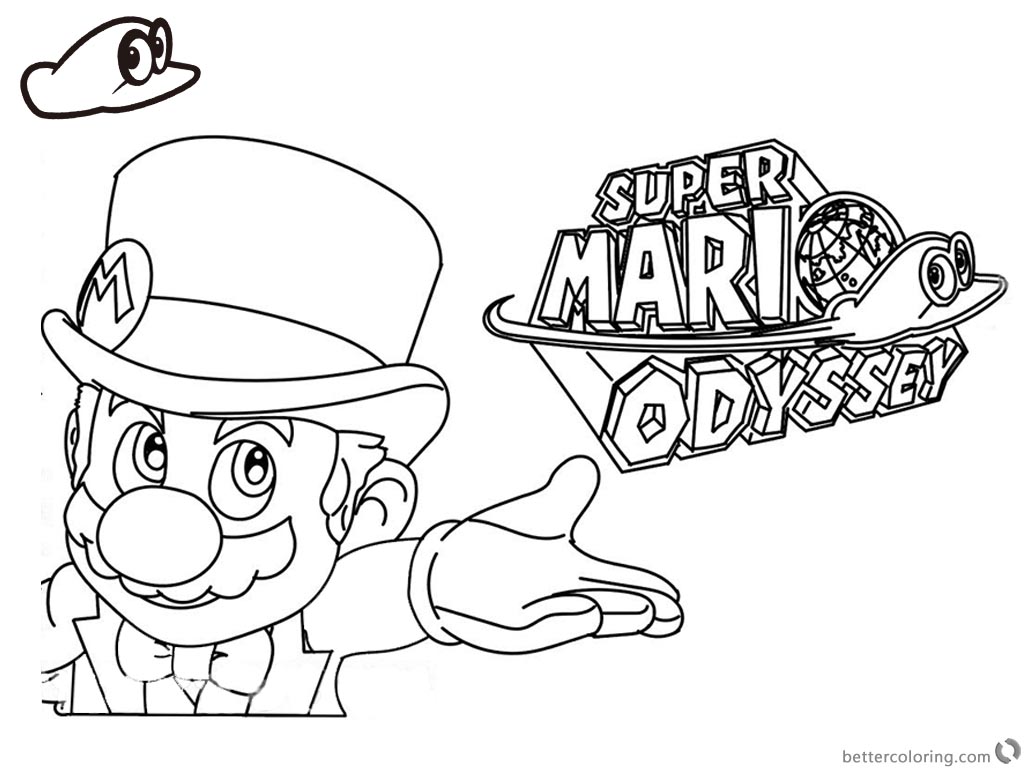 Super Mario Odyssey Coloring Pages Line Art With Logo Free Printable 