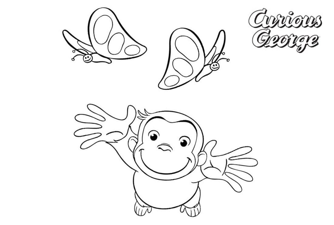 Curious George Coloring Pages Two Butterflies - Free Printable Coloring