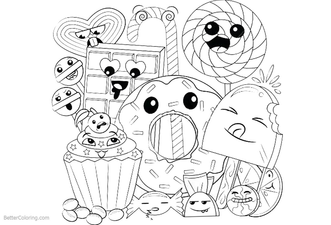 Cute Food Coloring Pages Happy Cartoon Dessert - Free