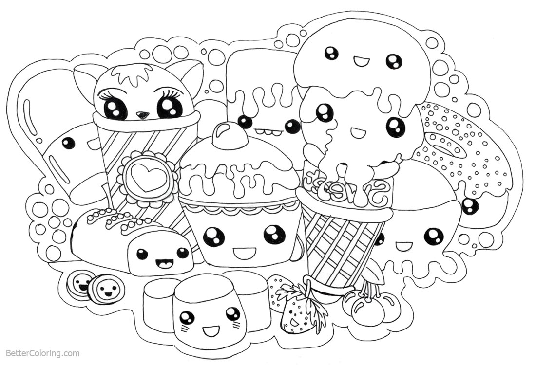 Cute Food Coloring Pages Kawaii Foods - Free Printable Coloring Pages