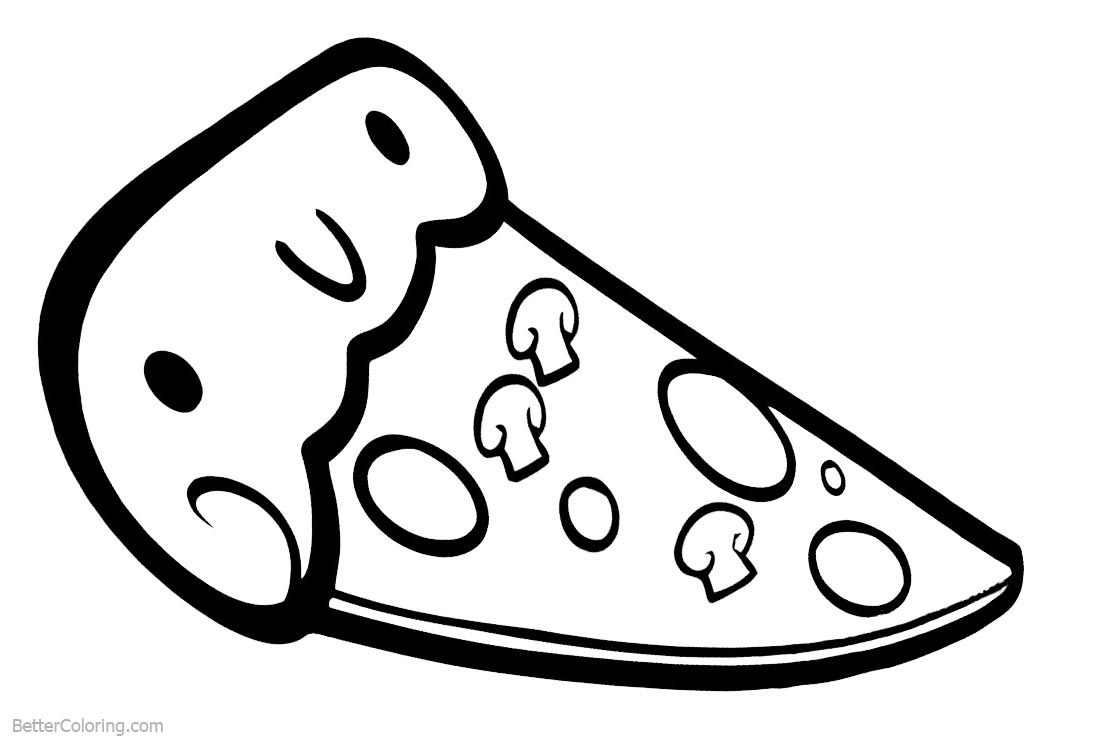 Cute Food Coloring Pages Pizza with Shroom - Free Printable Coloring Pages