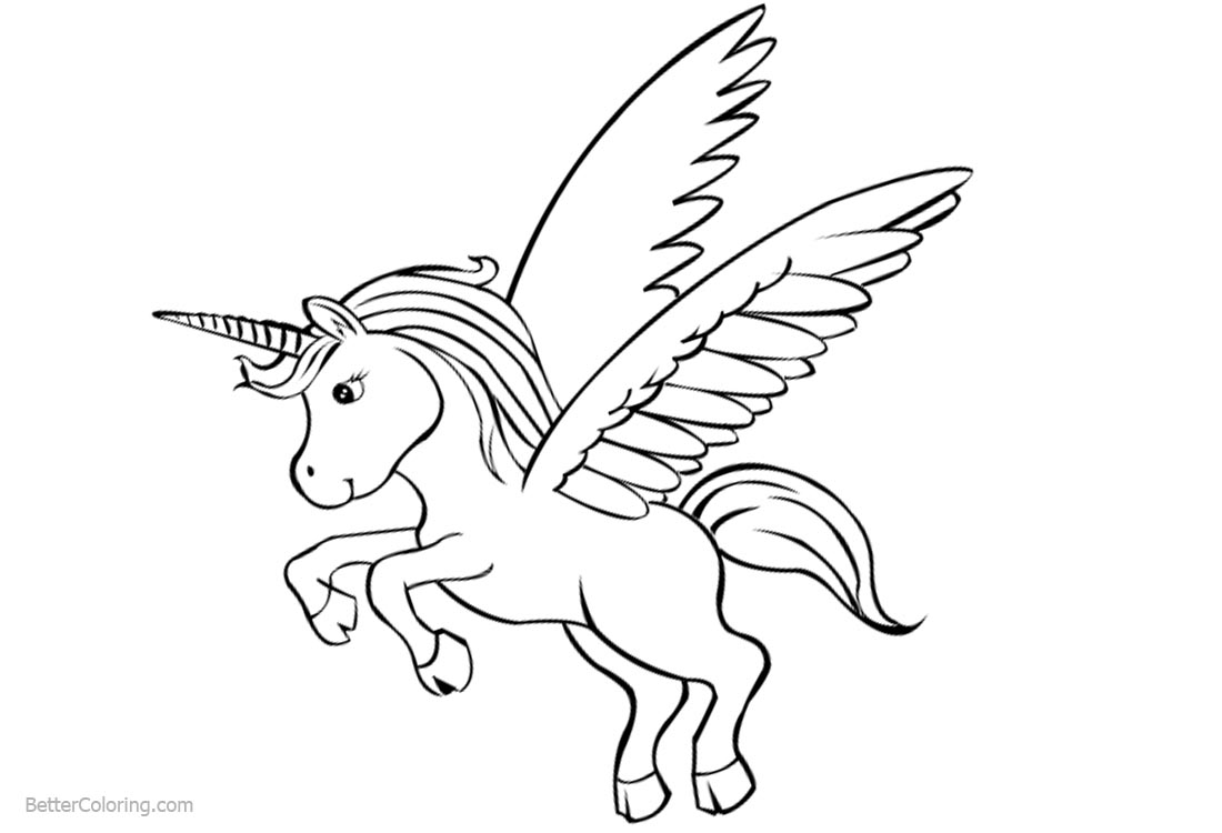 cute unicorn coloring pages with wings free printable