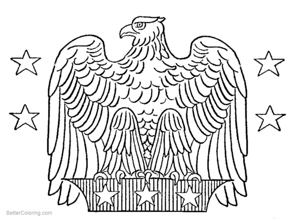 Patriotic Coloring Pages Eagle with Stars Line Art - Free Printable