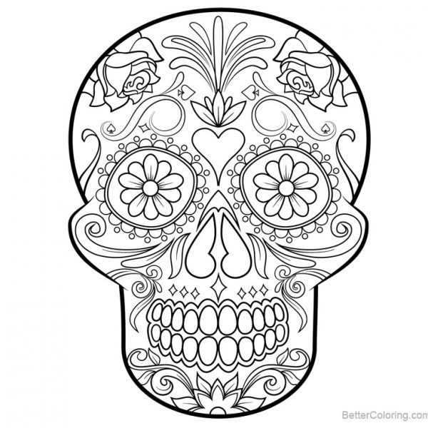Sugar Skulls Coloring Pages with Crown - Free Printable Coloring Pages
