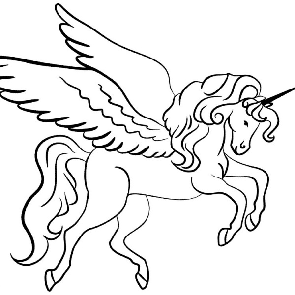 Cartoon Unicorn Coloring Pages with Wings - Free Printable Coloring Pages