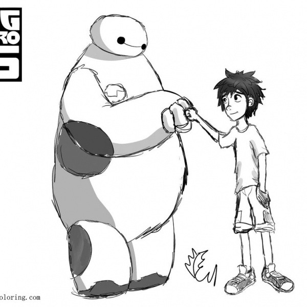 Big Hero 6 Coloring Pages Baymax Flying with Hiro - Free Printable ...