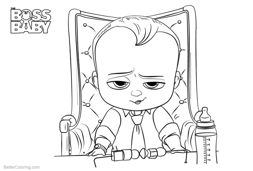 Boss Baby Coloring Pages on the Chair - Free Printable Coloring Pages