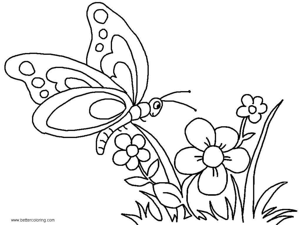 Butterfly Coloring Pages with Flowers - Free Printable Coloring Pages