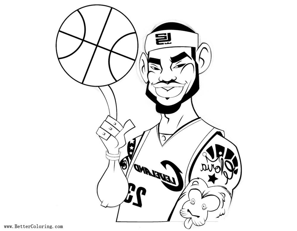 Lebron James Coloring Pages With Basketball Cartoon Drawing Free Printable Coloring Pages