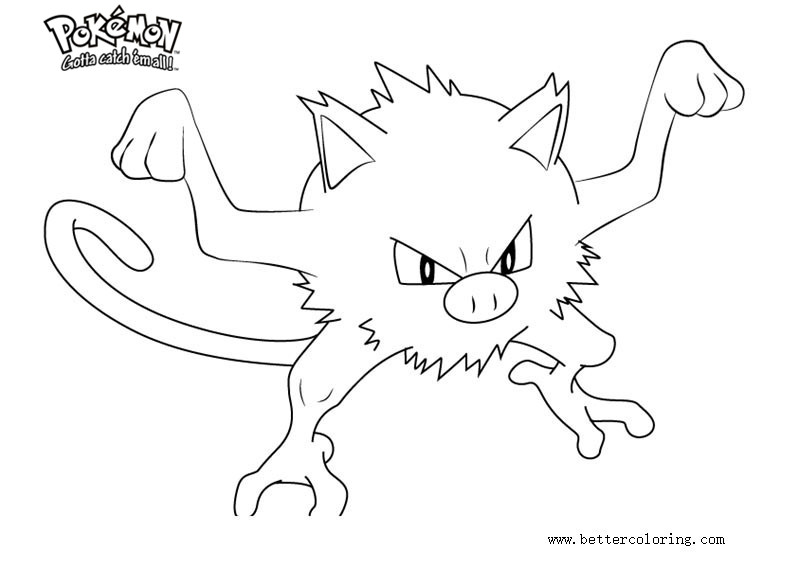 mankey coloring page in black and white pokemon