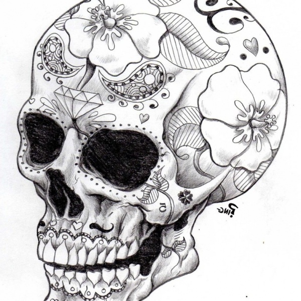 Sugar Skulls Coloring Pages with Crown - Free Printable Coloring Pages