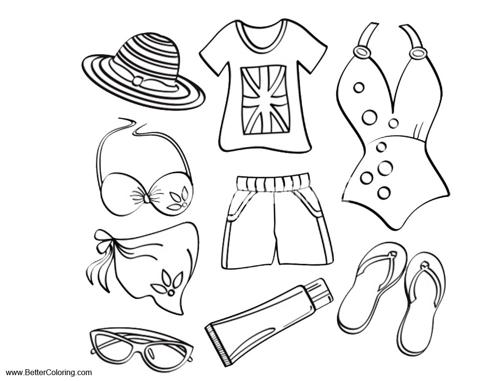 Summer Fun Coloring Pages Beach Clothes - Free Printable Coloring Pages