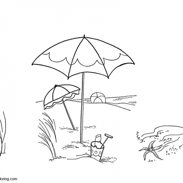 Summer Beach Fun Coloring Pages with Palm Tree and Drink - Free ...