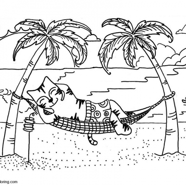 Summer Beach Fun Coloring Pages with Palm Tree and Drink - Free ...