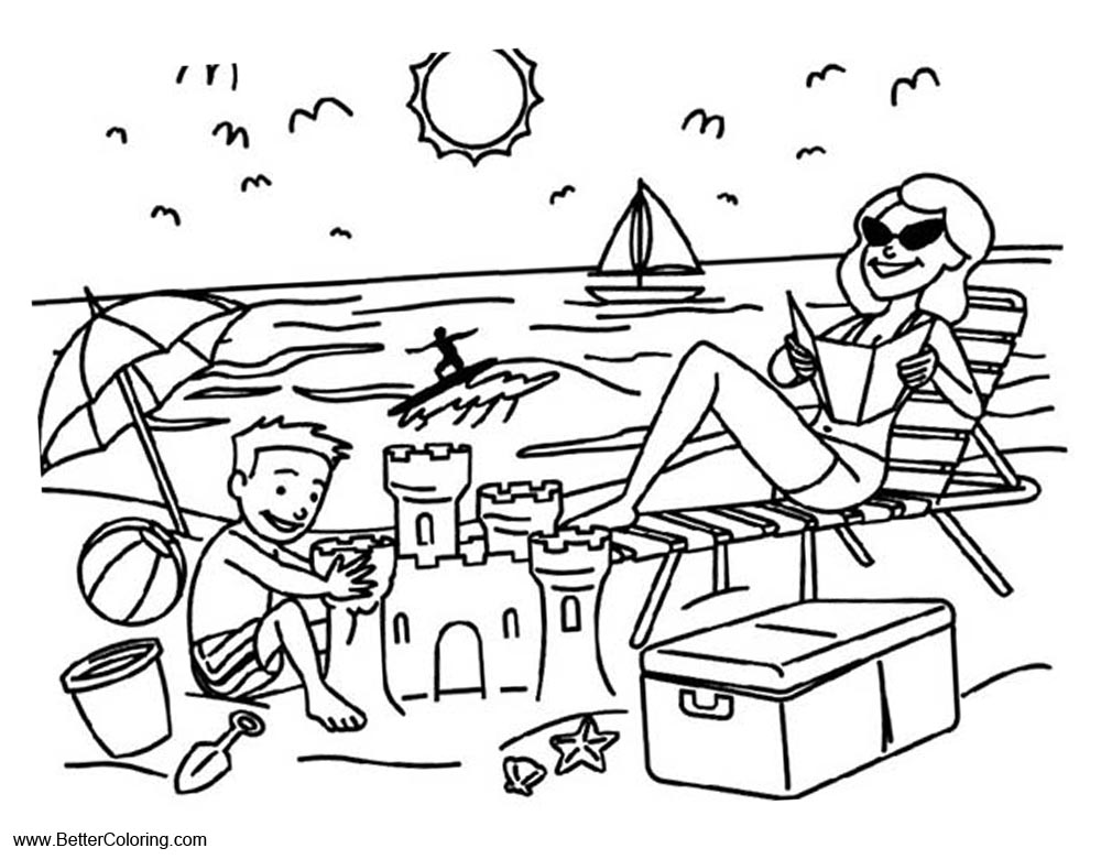 Summer Fun Coloring Pages Vacation on Beach - Free Printable Coloring Pages