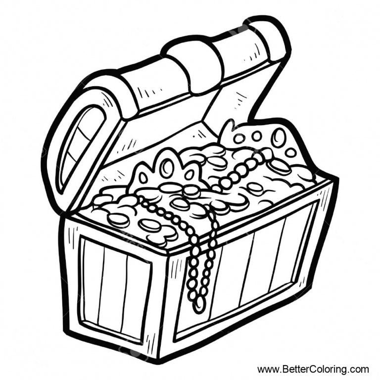 Treasure Chest Coloring Pages with Coins - Free Printable Coloring Pages
