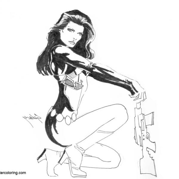 Black Widow Coloring Pages with Guns - Free Printable Coloring Pages