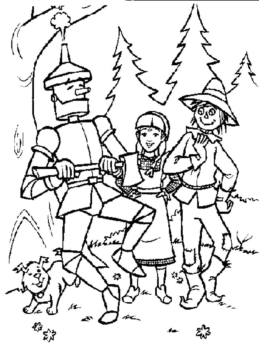 Wizard Of Oz Coloring Pages Dorothy with The Tin Man and Scarecrow