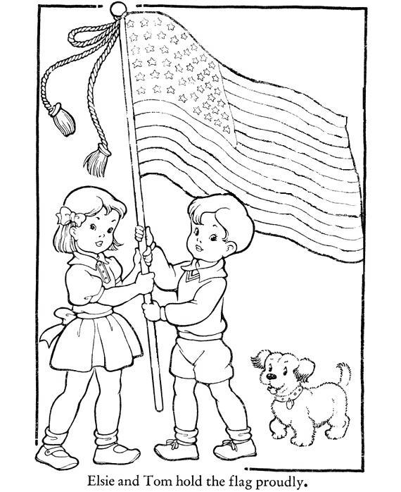 Constitution Coloring Pages Boy And Girl Hold The Flag Free Printable 