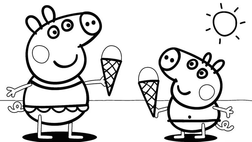 Peppa Pig Coloring Pages Eating Ice cream - Free Printable Coloring Pages