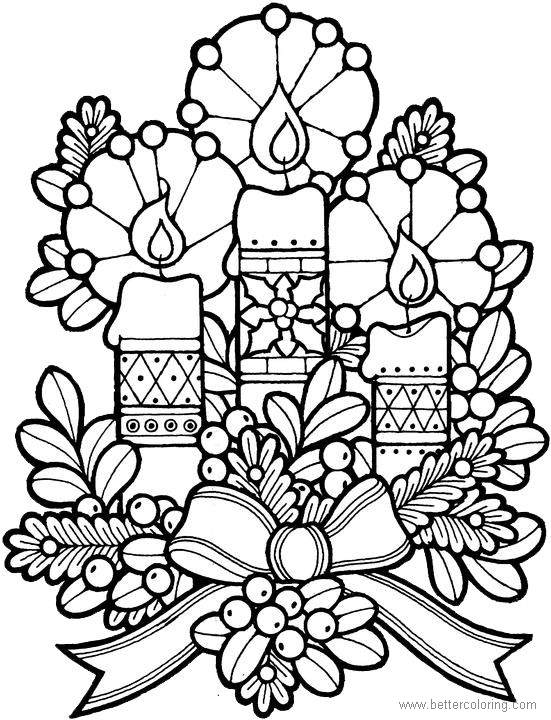 Detailed Christmas Candles Coloring Pages Free Printable Coloring Pages