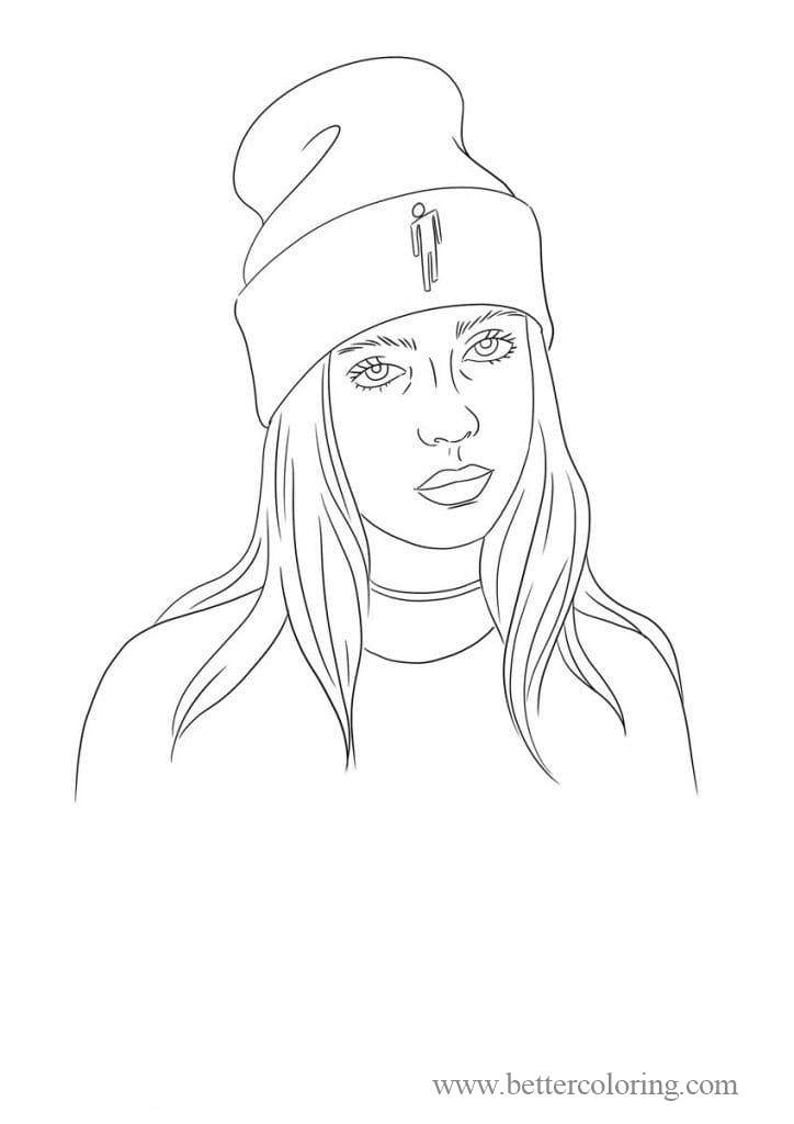 Billie Eilish In Hat Coloring Pages Free Printable Coloring Pages